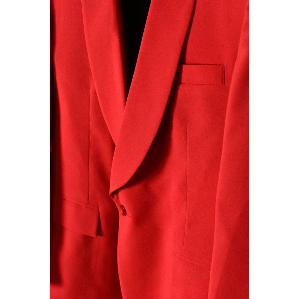 90s Vintage Bill Blass Red Blazer Mens 40R Shawl Lapel 1 Button Formal Jacket
